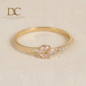 Bague en or jaune massif 14 carats personnalisable avec diamant de laboratoire et saphir Padparadscha, bijou de créateur, cadeau spécial pour femme - Product Image 1