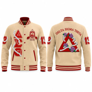 เสื้อแจ็คเก็ตวาร์ซิตี้ Delta Sigma Theta สำหรับผู้ชาย สีดำขาว ปักตัวอักษรกรีก 19 Fortitude Fervor สไตล์ Preppy เสื้อโค้ท Letterman - Product Image 4