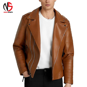 NURAK SPORTS Veste de moto pour homme en cuir véritable marron, imperméable, respirante, coupe-vent, coupe ajustée, col rabattable, très vendue - Product Image 1