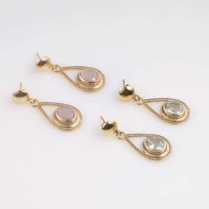 Peach Moonstone Teardrop <b>Dangle</b> <b>Earrings</b> <b>Gold</b> Plated Statement <b>Earrings</b> Faceted Gemstone Bridal Jewelry Gift - Product Image 2