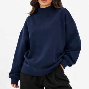 Oferta Especial: Sudadera Oversize para Mujer con Cuello Alto Simulado, Mangas Largas, Tejido de Algodón Jersey, Puños Acanalados, Color y Talla Personalizables, Impresión por Transferencia Térmica - Product Image 1