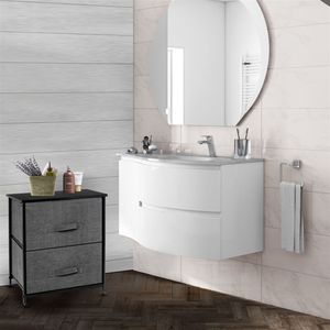 Comodino con 2 cassetti, struttura in acciaio robusta, piano in legno, contenitori in tessuto facili da aprire, organizer per camera da letto, unità contenitore - Product Image 3