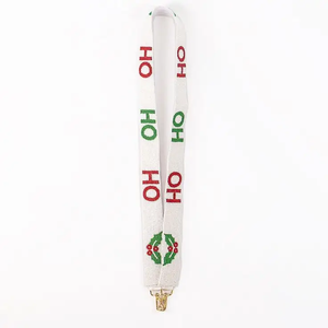 Christmas Webbing <b>Strap</b> With Raised HO HO HO Text Fashionable Bag Accessory White Green Red Design - Product Image 1