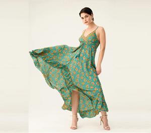 Vestido maxi de mujer con tirantes finos, cuello en V profundo, estampado floral, espalda fruncida, fluido, para verano y playa, surtido - Product Image 1