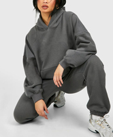 Ensemble de survêtement pour femme en coton épais, deux pièces, uni, avec sweat à capuche oversize