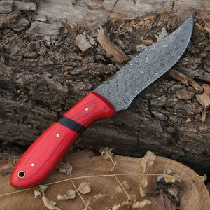 Cuchillo de caza de acero de Damasco con mango de madera roja, hoja de punta caída, hecho a mano para uso en exteriores, cuchillos de caza en venta - Product Image 6