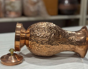 Carafe à eau en cuivre pur de haute qualité avec couvercle, carafe en cuivre durable, carafe à eau potable avec motifs gravés, pichet à boisson - Product Image 6