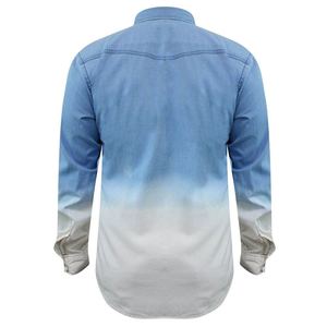 Camisa de Mezclilla para Hombre, Teñido Degradado, Manga Larga, Bolsillos en el Pecho, Cuello Clásico, Corte Regular, 100% Algodón, Color Sólido Informal - Product Image 3