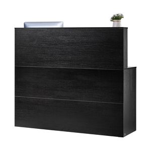 Escritorio de recepción en forma de L negro de 55 pulgadas, mostrador frontal de oficina, cajón de mesa, bandeja para teclado, armario de almacenamiento, vestíbulo, salón de belleza - Product Image 1