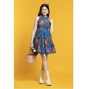 Vestido Largo Elegante con Estampado de Loto Azul, Diseño Único, Corte Holgado Informal, Disponible a Precio de Fábrica - Product Image 6
