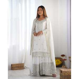 Beautiful Top-Plazzo and Dupatta <b>Set</b> with <b>Embroidery</b> Sequence Work XL Size - Product Image 2