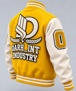 เสื้อแจ็คเก็ตวาร์ซิตี้สีเหลืองขาวสำหรับผู้ชาย OARH_INT INDUSTRY ผ้าฝ้าย 100% ระบายอากาศได้ดี แห้งเร็ว ปักลายแบบกำหนดเองด้านหน้า - Product Image 5