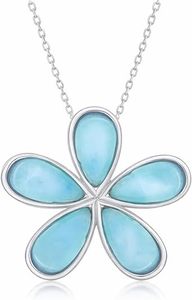 Collar de Larimar Floral para Mujer, Collar con Colgante de Piedra Preciosa Azul Natural, Plata 925, Joyería Elegante Hecha a Mano, Regalo - Product Image 4