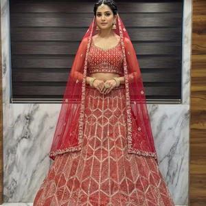Lehenga Choli en tulle doux et élégant de qualité supérieure avec broderie lourde en pierres Zarkan, tenue de mariage indienne et pakistanaise, Cancan et Canvas Patta - Product Image 1