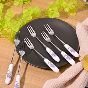 Timeless Serene Mini Metal Dessert <b>Forks</b> Eco-Friendly Lavender Printed Set of 6 for Home & Camping-PC Dinner & Fruit <b>Forks</b> - Product Image 6