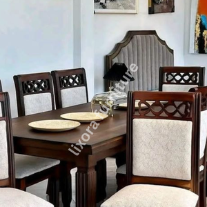 Luxury Handcrafted Solid Wood 8 Seater Dining <b>Table</b> Set Premium <b>Walnut</b> Finish Rectangular <b>Table</b> Set - Product Image 2