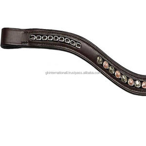 Banda Frontal para Caballo de Cuero Negro y Marrón Habana con Cristales Hechos a Mano de Edición Limitada y Cadena en Espiral con Forma de Ola Decorativa - Product Image 6