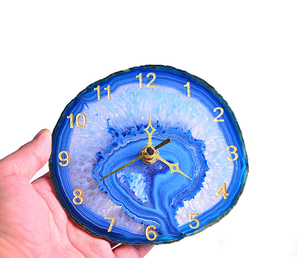 Natural <b>Agate</b> Blue Gemstone <b>Coaster</b> Clock Crystal Slices Golden Border Plated Waterproof Home Decor Gujarat AMAYRA CRYSTALS - Product Image 5