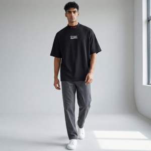 Camiseta Negra de Alta Calidad, 160 g/m², 100% Algodón, Bordado Personalizado, Talla Grande, Unisex, Estilo Urbano, 100% Algodón Peinado, Camiseta de Verano - Product Image 4