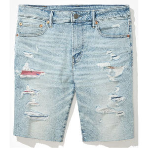 Shorts de travail pour hommes en denim de coton épais, coupe baggy, double genouillère, écologiques, respirants, 220g, OEM - Product Image 1