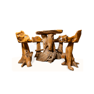 Juego de Mesa de Bar Rústico Orgánico ARTERRA de Raíz de Teca con Taburetes Hechos a Mano con Respaldo, Diseño Antiguo para Hoteles, Villas, Resorts, Cafés y Hogares - Product Image 2