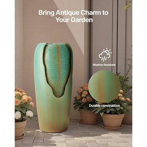 Fuente de Agua en Cascada de Estilo Jarra Esmaltada para Exteriores, de 30.71 Pulgadas de Altura, de 1 Nivel, con Luz LED - Product Image 2