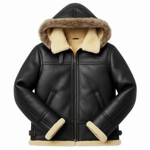 Blouson aviateur en peau de mouton véritable pour homme, avec capuche, style B3 - Product Image 1