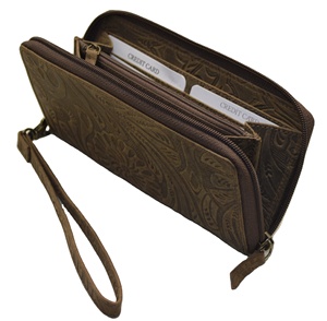 Women's Genuine Leather Long <b>Wallet</b> Floral Embossed Zipper Closure Vintage Style Handmade Daily Use - Product Image 6