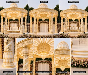 Opulento Mandap de Loto con Cúpula para Bodas al Aire Libre, Mandap de Madera Tallada en Oro de Lujo con Decoración Floral para Decoración de Bodas - Product Image 6