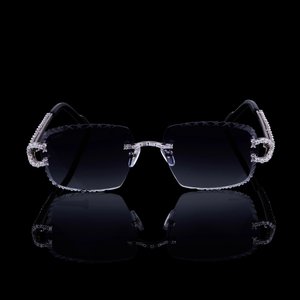 Designer Square <b>Rimless</b> Iced Crystal <b>Sunglasses</b> Lightweight Iced Crystal Temple Unisex Fashion Outdoor Travel Party Casual Wear - Product Image 1