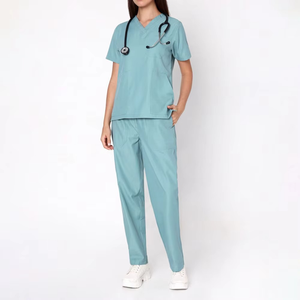 Custom Logo Women's Medical <b>Scrub</b> Set Washable Short Sleeves Stretchy Surgical Uniform Top and Pants for Doctors - Product Image 1