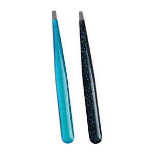 Powder Coated Eyebrow Tweezers Set Custom Color Slanted Tip Professional Beauty Grooming <b>Tools</b> Wholesale OEM - Product Image 1