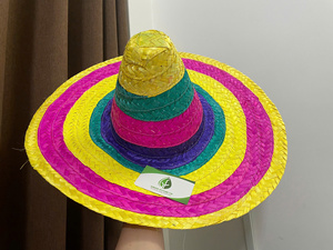 Sombrero de Paja Estilo Mexicano con Adornos Multicolores, Venta al por Mayor, para Festivales, Celebraciones, Playa, Protección Solar - Product Image 3