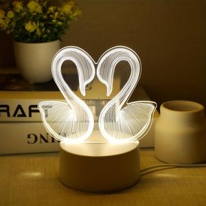 Lampe de nuit LED 3D Swan, à brancher, moderne, avec commande tactile, lampe de table colorée, lumière d'ambiance pour chambre à coucher, cadeau - Product Image 1