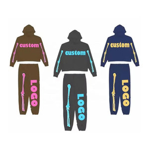 ชุดวอร์มสไตล์วินเทจแบบดิสเทรส ชุดเซ็ตเสื้อฮู้ดดี้ทรงแฟลร์ย้อมสีเอซิดและกางเกงขายาวทรงสเวตแพนท์  สำหรับผู้ชาย สตรีทแวร์ลายกราฟิก - Product Image 5