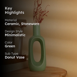 Hot Selling green donut vase <b>ceramic</b> stoneware flower vase minimalist hollow vase Nordic home decor - Product Image 6