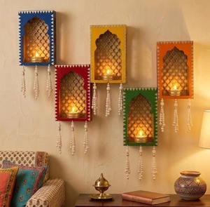 MultiColor Rajasthani Theme Jharokha Jali Boxes Tea Light Holder Home & Pooja <b>Mandir</b> Decor Christmas Hanging Housewarming - Product Image 1