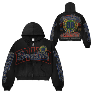 เสื้อฮู้ดดี้ OEM ODM แบรนด์ส่วนตัว ล้างสีแบบแอซิดวอช มีซิป ฮู้ดดี้พิมพ์ลายโลโก้แบบดิสเทรส ผ้าคอตตอนหนานุ่ม ทรงโอเวอร์ไซส์ สไตล์สตรีทแวร์ - Product Image 1