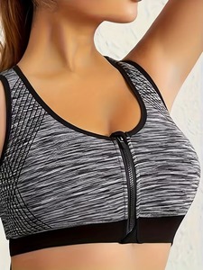 Bralette Deportivo de Alto Impacto con Cierre |   Sujetador deportivo con espalda cruzada y almohadillas para mujer |   Top Deportivo Corto de Punto Sin Costuras con Efecto Heathered - Product Image 3