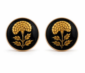 Botones de Latón Esmaltado Hechos a Mano - Diseño de Flor de Caléndula Dorada, Base Negra, Acabado en Tono Dorado, Hechos en Rajasthan para Hombre - Product Image 2