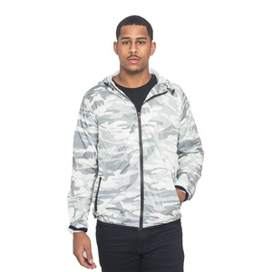 Wholesale Men's Camouflage Print Hooded Soft Shell <b>Jacket</b> Zip Front Water Resistant Regular Fit Outdoor Wear Polyester - Product Image 1