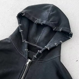 Sweat-shirt à capuche zippé pour homme, coupe classique, gris, en molleton de coton lavé, sans doublure, manches classiques, motif lettres, streetwear d'hiver - Product Image 2