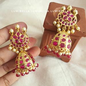Fashion Drop Earrings 1 Gram Gold Polish Kemp Jhumka Handset Earrings - Product Image 1