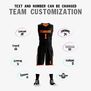 Conjunto de Uniforme de Baloncesto Personalizado Negro y Naranja, Cuello en V, Sin Mangas, Poliéster que Absorbe la Humedad, Unisex para Adultos, Todas las Temporadas - Product Image 3