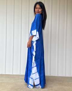 Caftán Azul Índigo Estilo Africano, Teñido Naturalmente, Talla Grande, Vestido de Maternidad - Product Image 5