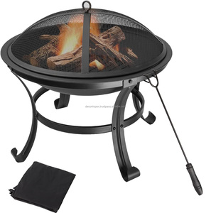 Deep Fire Pit-Round Large Steel Bowl with Bear Cutouts, Mesh Spark Screen, <b>Log</b> Poker & Storage Cover-Patio Wood Burning - Product Image 5