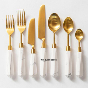 Flatware Stainless Steel Metal Shinny Polished Sets Of 6 Piece Cutlery Mirrored Steel Handle Hot Pot Colander Cooking Spoon - Product Image 5