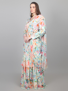 Nueva Colección de Moda Femenina: Sari Estampado Listo para Usar con Volantes y Adornos de Cuentas - Product Image 6