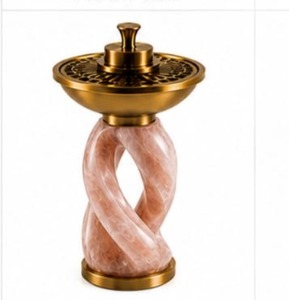 Stainless Steel Incense Burner <b>Bakhoor</b> Burner <b>Oud</b> Burner Charcoal Burner Aroma Burner Pink Marble Burner Twist Design Burner - Product Image 4