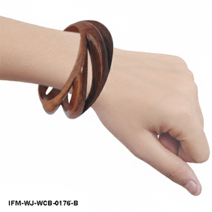 Brazalete de Madera Natural Tallado a Mano, Diseño Espiral, Grueso y Curvo, Estilo Boho Étnico para Mujer - Product Image 3